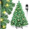 Ikodm Albero di Natale artificiale con ghirlanda luminosa, 120 cm, verde, in PVC, apertura automatica, con 150 LED a luce bianca calda e supporto in metallo, ignifugo