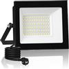 Worshow Faretto LED da 50 W, per esterni, con spina, 5000 lm, 6500 K, luce bianca fredda, IP66, impermeabile, per garage, stadi, parchi, tetti, officina