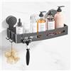 Wisfame Mensola Doccia Ventosa, Alluminio Mensola Doccia Senza Foratura, Grigio | 32cm con Ganci Mensola Bagno, Antiruggine Rimovibile, Porta Shampoo Ventosa, Per Bagnoschiuma/Sapone Portaoggetti Doccia