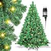 Ikodm Albero di Natale artificiale con ghirlanda luminosa, 210 cm, verde, in PVC, apertura automatica, con 400 LED a luce bianca calda e supporto in metallo, ignifugo