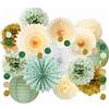 HGWOUY Kit Decorazioni Festa Decorazione Muro Verde Salvia Beige Oro | Palline di Carta Ventagli di Carta Lanterne di Carta e Ghirlanda di Cerchi per Compleanno Matrimonio Festa a Tema