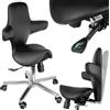 Spacetronik Sgabello con Schienale Regolabile, Sedia Ergonomica da Lavoro con Seduta a Sella, Altezza Regolabile 48-62 cm, Base in Acciaio con 5 Ruote Silenziose (Nero)