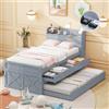 KecDuey Letto singolo in legno massello, 90 x 190 cm, multifunzionale con cassetto estraibile, rete a doghe e comodino con ripiani e connettore USB