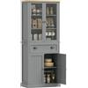 HOMCOM Credenza Cucina Alta, 5 Ripiani, Ante in Vetro 76x40x182.5cm Grigio | Mobile Dispensa, Grande Cassetto, Ripiani Regolabili, Ante Persiana, Maniglia, Mobile Cucina per Sala da Pranzo Soggiorno