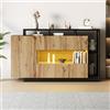 MAMAINI 140 x 44 x 93,5 cm, moderna credenza a LED, in colore legno originale, MDF, armadio per sala da pranzo per soggiorno con controllo Bluetooth