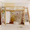 luckdect Letto a soppalco in legno con scala di stoccaggio, armadio integrato e ripiani laterali, letto rialzato con barriere di sicurezza per la cameretta dei bambini e adolescenti