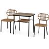 GIANTEX Tavolo e sedia da pranzo in rattan, salotto da giardino con tavolo a 2 livelli, 2 sedie in diverse dimensioni, design incassabile, per piccolo spazio, cucina, balcone, terrazza, naturale