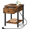 HOOBRO Comodino, Tavolino con Stazione di Ricarica e Porta USB, con Cassetto e Ripiano Portaoggetti, per Piccolo Spazio e Camera da Letto, Marrone Vintage e Nero EBF401CBZ01
