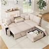Lekvvied Divano letto 5 posti con pouf contenitore,tavolino pieghevole,porta USB+Type-C,luce da lettura e 2 cuscini,divano angolare a Ldivano 5 posti,Lino,Beige