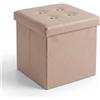 INTRECCI Pouf Contenitore, Puffo per Sedersi, Pouf Poggiapiedi, in Ecopelle, Quadrato, 38x38x38 cm, Imbottito, Versatile, Facile da Pulire. Colore: Tortora