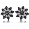 JewelryPalace Orecchini a Fiore in Argento 925 con Naturale Spinello Nero e Marrone Quarzo Fumé, Piercing Orecchini a Bottone in Ottone Set Gioielli Donna