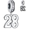 GLOWDAS 10 a 25 28 30 31 33 35 36 40 45 50 55 60 65 70 75 80 Charms Compleanno, fits Bracciale Anniversario Europeo/Collana, 925 Argento Sterling Numero Ciondolo Perline, Regali per Amante/Famiglia/Amici