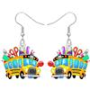 LONYOO Torna a Scuola Bus Orecchini Dangle Gioielli Acrilico Divertente Auto Camion Regali per Insegnanti Donna Ragazze Bambini Charms (Giallo Bus)