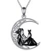 URONE Collana da strega in argento Sterling con ciondolo a forma di luna celtica e gatto nero, regalo per donne e ragazze, Argento sterling, Nessuna pietra preziosa