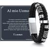 ChainsHouse Bracciale Uomo in Pelle con Biglietto Ideale Regalo per Lui | Regalo Uomo Compleanno Anniversario Laurea Natale per Marito Padre Figlio Amico, Braccialetto 19/21/23/25cm Confezione Regalo