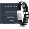 ChainsHouse Bracciale Uomo in Pelle con Biglietto Ideale Regalo per Lui | Regalo Uomo Compleanno Anniversario Laurea Natale per Marito Padre Figlio Amico, Braccialetto 19/21/23/25cm Confezione Regalo