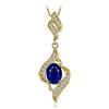 JewelryPalace 4ct Collana Lunga Donna placcato oro giallo 14K con Creato Zaffiro Blu, Collana Ciondolo Pietra a Taglio Ovale con Catena 45cm, Collane Pendenti in Oro Anniversario Set Gioielli Donna