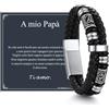 ChainsHouse Bracciale Uomo in Pelle con Biglietto Ideale Regalo per Lui | Regalo Uomo Compleanno Anniversario Laurea Natale per Marito Padre Figlio Amico, Braccialetto 19/21/23/25cm Confezione Regalo