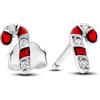 PANDORA Orecchini a bottone Moments con bastoncino di zucchero in argento Sterling con zirconi cubici trasparenti e smalto rosso