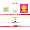 SATVIK - Set di 5 - Rakhi Famiglia per Fratello con Roli Chawal, Ram Sita Adesivi - Rakhi Cotone per Raksha Bandhan, Accessori Festival Indiani