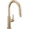 Delta Nicoli Rubinetto da cucina in oro spazzolato con spruzzatore estraibile, rubinetto moderno per lavello da cucina a foro singolo, maniglia singola, bronzo champagne 19867LF-CZ
