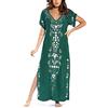 JENJON Donna Corta Manica Cover Up Caftano Floreale Ricamato Laterale Diviso Vestito da Spiaggia Abiti