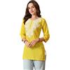 LIBOZA Kurti da donna, corto Chikankari Kurtis per ragazze, tunica Lakhnawi top Kurta design per donna, donna etnica Kurthi, Limone , X-Large