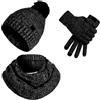 Enwokran Berretto Pom Beanie Lavorato a Maglia da Donna Guanto Touch Screen Sciarpa Lunga Elasticizzata Calda Sciarpa Rotonda e Set Guanti TouchScreen, Regalo per Uomo Donna