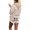 Winmany Pigiama da donna con ricamo di gatto 2 pezzi invernale carino da ragazza con cappuccio pigiameria orecchie di gatto accappatoio a maniche lunghe pantaloncini in pile tuta, Beige, S