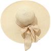 QUUPY Cappello da Donna in Paglia con Grande Fiocco, a Tesa Larga, Pieghevole, Arrotolabile, da Spiaggia, Cappello da Sole, Cappello Estivo Fedora Trilly UPF 50+