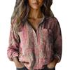 Generico Camicia Donna Manica Lunga T Shirt con Bottoni Elegante Moda Cotone Fantasia Larga Camicie Base Primaverile Top Sportiva Sottogiacca Lavoro Tshirt