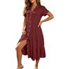 Vhersily Vestiti Estivi Lunghi Eleganti Abito Casual da Donna di Media Lunghezza a Maniche Corte con Scollo a V Leggero e Arioso BohéMien Romantico Curvy Traspiranti Morbido per Vacanze al Mare
