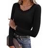 Bresdk Maglia Termica Donna Scollo a V con Pizzo Maglie Termiche Manica Lunga Top Termico Slim Fit Felpato Morbido in Cotone Maglietta Intima Elegante Invernale per Quotidiano Nero S
