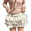 LIEROLYE Pantaloncini da Donna con Volant, Pantaloncini A Campana Bianchi con Ricami Floreali, Gonna A Balze A Strati con Rifiniture in Pizzo, Pantaloncini A Vita Alta con Balza(White 01,M)