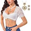 XFSRG amicetta Dirndl Donna con Set Gioielli Blusa Donna Corta con Pizzo Camicia Pizzo Dirndl Oktoberfest Camicetta Tradizionale Bavarese Elegante da Festa (L)