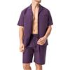 DAVID ARCHY Set pigiama da uomo 100% cotone effetto lino abbigliamento estivo per le vacanze capispalla con risvolto a maniche corte leggero pigiama da salotto con tasche, Plumeria Viola, M