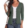 GRECERELLE Cardigan da donna con maniche a 3/4, elegante cardigan con orlo ondulato, scollo a V, giacca leggera a costine per l'estate e le mezze stagioni