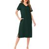 Wikoan Abiti Lunghi da Donna Camicie da Notte con Scollo a V Colori Solidi Abiti Lunghi a Maniche Corte con Tasche,Verde Scuro,L