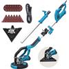 KATSU Tools Levigatrice elettrica per cartongesso 950 W con doppio disco (rotondo + triangolare), manico telescopico pieghevole in alluminio, torcia LED, 6 velocità variabili, 12 carte abrasive, per