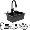Zoobotanica Lavello da cucina in acciaio inox, 50 x 40 cm, colore nero, con rubinetto estraibile e lavastoviglie per tazze, 1 vasca, lavello da incasso, con tubo di scarico, dispenser per sapone, cestello