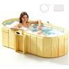VeftBltrem Vasca da bagno pieghevole da 1,5 m, per adulti, portatile, per doccia, 2 in 1, acqua calda e fredda, senza installazione, vasca da bagno con ripiano, per sauna, famiglia, spa, doccia di coppia, giallo