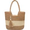 Long Keeper Borsa Paglia Mare - Borse Paglia Donna Elegante Boho Borsa a Spalla Estiva da Spiaggia Borse Tote Bag con cerniera Per Viaggio Vacanze (Cachi con Nappe)