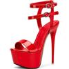 Pradize Sandali Rossi Con Plateau Con Tacchi A Spillo Alti 16 Cm Da Donna - Cinturino Alla Caviglia Elegante - Stabilità Ed Effetto Gambe Lunghe