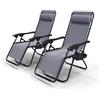 VOUNOT® Set di 2 Sdraio da Giardino con Portabicchieri e Poggiatesta Regolabile, Sedia Pieghevole Zero Gravity da Esterno, Poltrona Relax, Carico Massimo 120kg, Grigio
