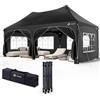 VOUNOT® 3x6m Gazebo Pieghevole con 6 Pareti Lateral, Impermeabile e Resistente, Pop up Tendone Robusto per Feste, Esterno, Giardino, Fiere, con 6 Sacchi di Sabbia e Borsa di Trasporto, Nero