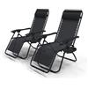 VOUNOT® Set di 2 Sdraio da Giardino con Portabicchieri e Poggiatesta Regolabile, Sedia Pieghevole Zero Gravity da Esterno, Poltrona Relax, Carico Massimo 120kg, Nero
