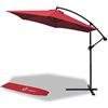 VOUNOT® Ombrellone da Giardino, Diametro 3M, Ombrellone Decentrato Parasole, con Base a Croce, Protezione UV, Rosso