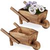 Relaxdays Carriola Porta Fiori, Set Doppio, Legno Effetto Bruciato, Decorazione Giardino Vintage, Giardinaggio, Naturale