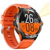 Plyisty Smart Watch, Smartwatch Touch Screen da 1,53 Pollici Costruito in Bussola, 100 modalità Sport, Bluetooth 5.3, Torcia Elettrica, Impermeabile, per gli Sport All'aperto (ORANGE)