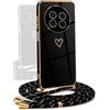 YAMCCCSE Cover per Realme 12 5G / Realme 12x 5G con Collana Amore Cuore Custodia per Silicone Sottile Laccio Tracolla Case con Protezione Fotocamera Dorata Placcatura Cornice Paraurti, Nero
